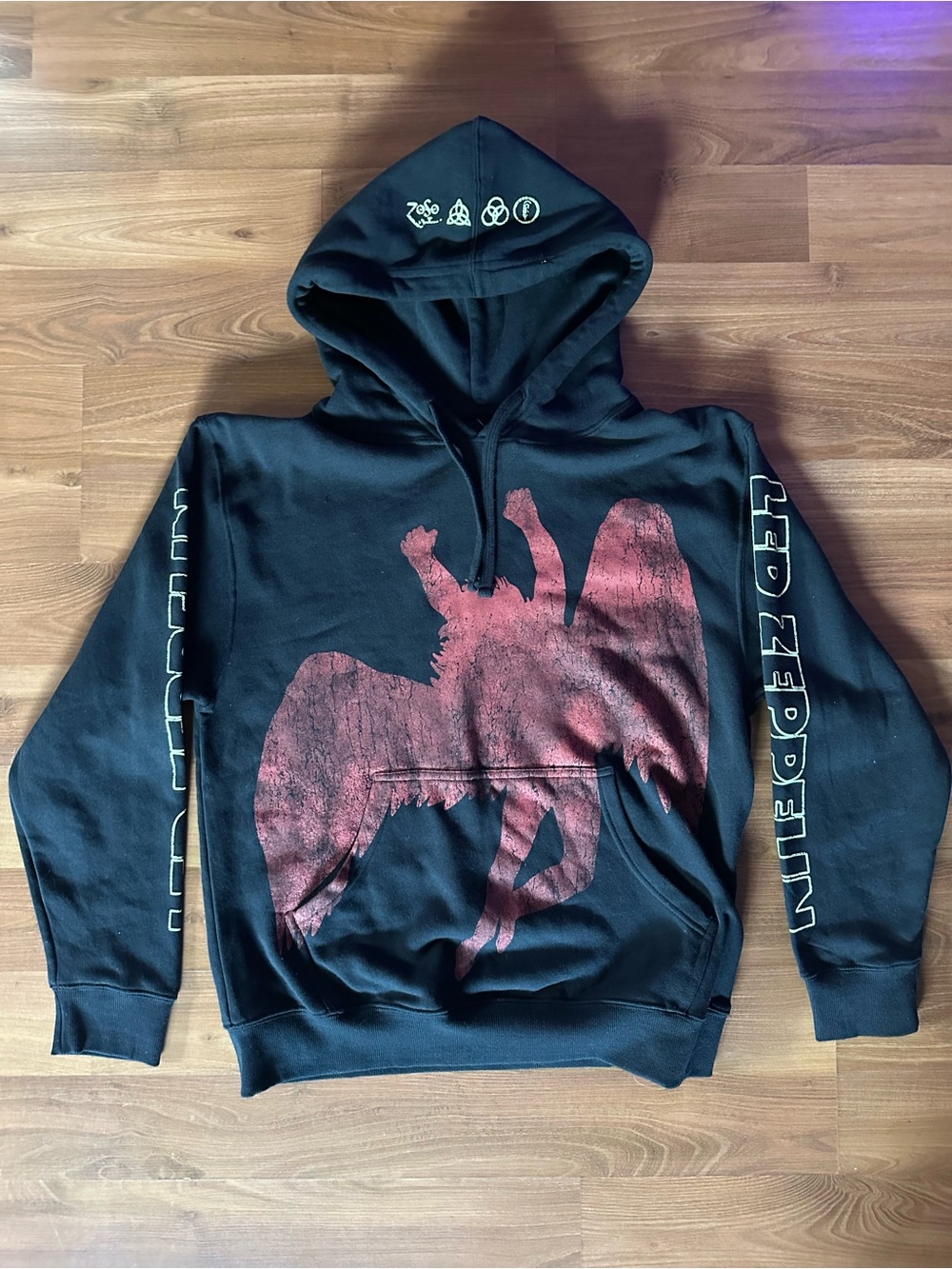 Hot Topic Led Zeppelin Icarus Black Pullover Hoodie with Red Graphic